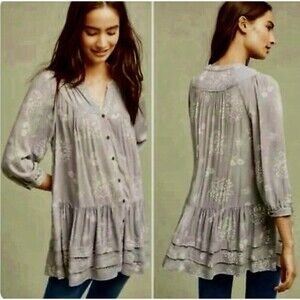Anthropologie Holding Horses Pavón Ruffle Tiered Button Down Tunic Top Small